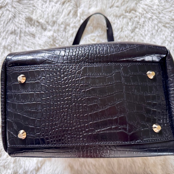 Christian Villa Crocodile Embossed Genuine Leather Black Tote Bag Made in Italy - Picture 4 of 7